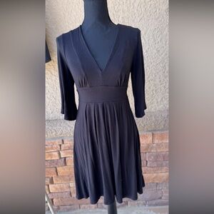 GUC Forever 21 Black Wrap Dress V-Neck 3/4 Sleeve Fit & Flare Midi Sz S